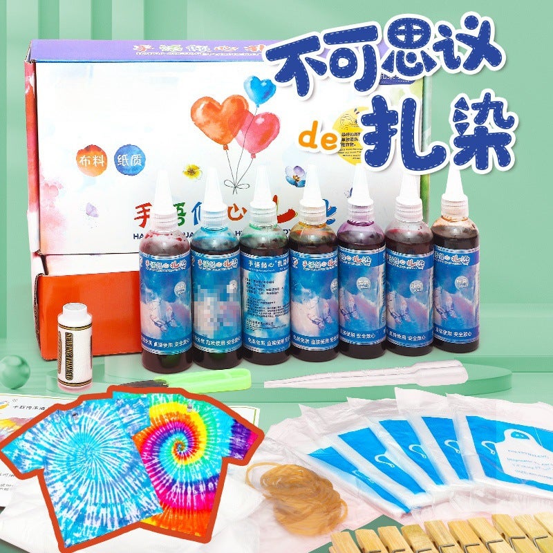 طقم أدوات مواد صبغ قماش بتقنية التاي داي DIY خاص بدون غليان لصبغ الملابس وشالات مربعة وحقائب قماش للأطفال الصغار - Image 3